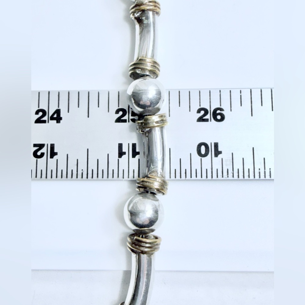 Vintage Unique Heavy Sterling Silver Ball & Tube w/Brass Wrapped Trim Bracelet - Picture 14 of 16